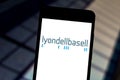 June 1, 2019, Brazil. In this photo illustration the LyondellBasell Industries logo is displayed on a smartphone