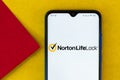 June 23, 2020, Brazil. In this photo illustration the NortonLifeLock logo seen displayed on a smartphone