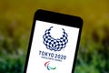 June 22, 2019, Brazil. In this photo illustration the Tokyo 2020 Paralympic Games 2020 Summer Paralympics logo is displayed Royalty Free Stock Photo