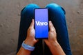 June 26, 2023, Brazil. In this photo illustration, the Varo logo is displayed on a smartphone mobile screen Royalty Free Stock Photo