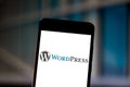 June 11, 2019, Brazil. In this photo illustration the WordPress logo is displayed on a smartphone