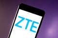 June 11, 2019, Brazil. In this photo illustration the ZTE logo is displayed on a smartphone Royalty Free Stock Photo