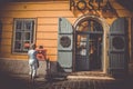 June 2016 Budapest Hungary a woman sending letter at the Old Post Office Buda Castle District Royalty Free Stock Photo