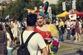 08 June 2019 Bulgaria Attractive Transsexual talking with a guy during the Sofia Pride parade