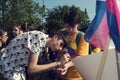 08 June 2019 Bulgaria Sofia Pride One boy painting on another boy hand