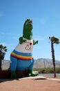 June 6 2021 - CABAZON, CALIFORNIA USA: A t-rex statue looks up into the sky at the Cabazon Dinosaurs museum, a roadside