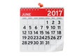 June 2017 calendar, 3D rendering Royalty Free Stock Photo