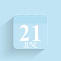 June 21 Daily Calendar Icon Date And Time Day Month Holiday Flat Designed Vector Illustration