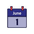 June 1, Calendar icon. Day, month. Meeting appointment time. Event schedule date. Flat vector illustration. Royalty Free Stock Photo