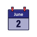 June 2, Calendar icon. Day, month. Meeting appointment time. Event schedule date. Flat vector illustration. Royalty Free Stock Photo