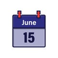 June 15, Calendar icon. Day, month. Meeting appointment time. Event schedule date. Flat vector illustration. Royalty Free Stock Photo