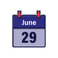 June 29, Calendar icon. Day, month. Meeting appointment time. Event schedule date. Flat vector illustration. Royalty Free Stock Photo