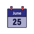 June 25, Calendar icon. Day, month. Meeting appointment time. Event schedule date. Flat vector illustration. Royalty Free Stock Photo
