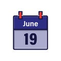 June 19, Calendar icon. Day, month. Meeting appointment time. Event schedule date. Flat vector illustration. Royalty Free Stock Photo