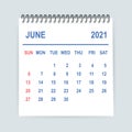 June 2021 Calendar Leaf. Calendar 2021 in flat style. Vector illustration. Royalty Free Stock Photo