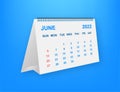 June 2022 Calendar Leaf. Calendar 2022 in flat style. Vector illustration. Royalty Free Stock Photo