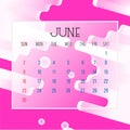 June 2019 Calendar Leaf - Illustration. Vector graphic page with abstract background pink color Royalty Free Stock Photo