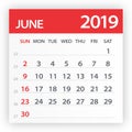 June 2019 Calendar Leaf - Vector Illustration Royalty Free Stock Photo