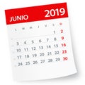 June 2019 Calendar Leaf - Vector Illustration. Spanish version Royalty Free Stock Photo