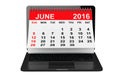June 2016 calendar over laptop screen. 3d rendering Royalty Free Stock Photo