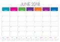 June 2018 calendar planner vector illustration