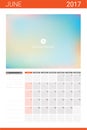 June 2017 calendar with space for picture