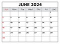 June 2024 calendar. Vector illustration