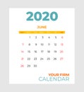 2020 june calendar vector template. Abstract empty isolated set 2020 calendar. Screen desktop months 2020 agenda