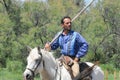 June 19, 2011- Camargue, France- Close Up of a Modern Day Gardian Cowboy on  Horse Back Royalty Free Stock Photo