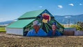 JUNE 2, 2019, CENTRAL VALLEY CALIFORNIA, USA - Barn with mural of two farmers in Central Valley California