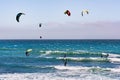 June 6, 2019 Davenport / CA / USA - People kite surfing in the Pacific Ocean, near Santa Cruz, on a sunny and warm day