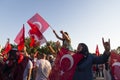 July 15 Day of Democracy in Turkey Izmir. People holding Turkish Royalty Free Stock Photo