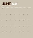June 2019 desk calendar vector illustration Royalty Free Stock Photo