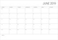 June 2019 desk calendar vector illustration