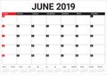 June 2019 desk calendar vector illustration Royalty Free Stock Photo