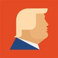 June 8, 2020: Donald Trump President of the United States, portrait orange face hair clip art icon, isolated, red background,