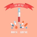 26 June Drug Abuse Day Color Vector Illustration