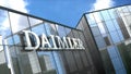 Editorial Daimler AG logo on glass building.