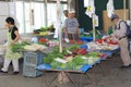 June 2018, Elderly man buys fresh vegetables marketplace, Kamakura, Japan