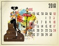 June. 2018 European calendar with fashion girl
