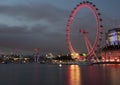 Famous London Landmark, the London Eye, illuminated at night