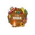 June festival wooden board with festa junina elements and symbols. brazilian june traditional festival background