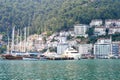 June 17, 2019 Fethiye, Turkey - Cascaded houses on a mountain in a bay