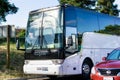 June 26, 2019 Fremont / CA / USA - Facebook shuttle bus taking employees from the East San Francisco bay area to the Company`s