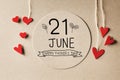 21 June Happy Fathers Day message with small hearts Royalty Free Stock Photo