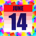 June 14 icon. For planning important day. Fourteenth june. Banner for holidays and special days.