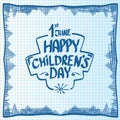 1 june international childrens day cartoon doodle style banner background. happy Children day greeting cad, icon or