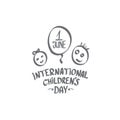 1 june international childrens day icon or label isolated on white background. happy Children day greeting card. kids