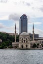 June 19, 2019 - Istanbul, Turkey - View of the DolmabahÃÂ§e Mosque on the banks of the Bosphorus Strait, SÃÂ¼zer Plaza is in the