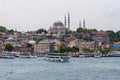 June 19, 2019 - Istanbul, Turkey - View of RÃÂ¼stem PaÃÅ¸a Camii mosque from the opposite bank on the Golden Horn, ferry boats are